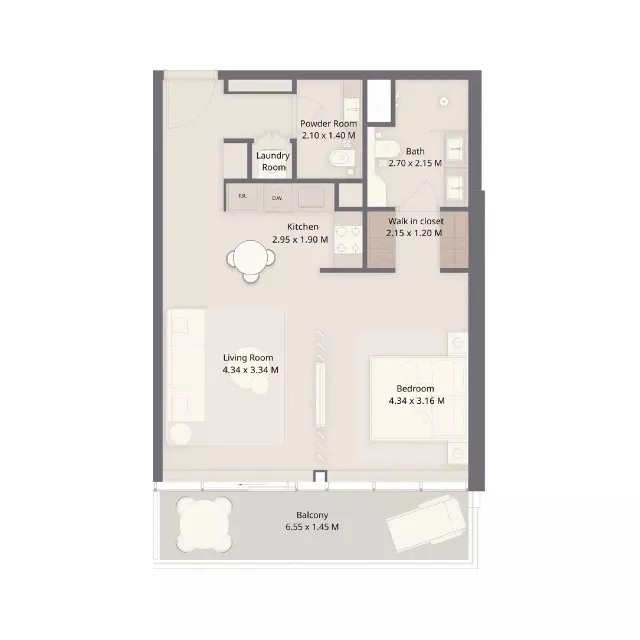Studio floor plan layout at Sheraton Residences Al Marjan Island Ras Al Khaimah