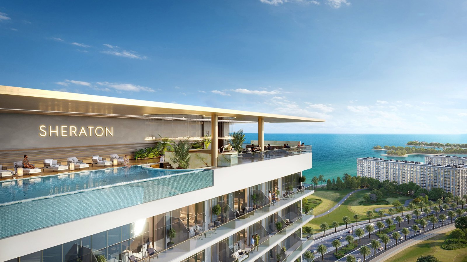 Rooftop infinity pool with sea views at Sheraton Residences Al Marjan Island Ras Al Khaimah