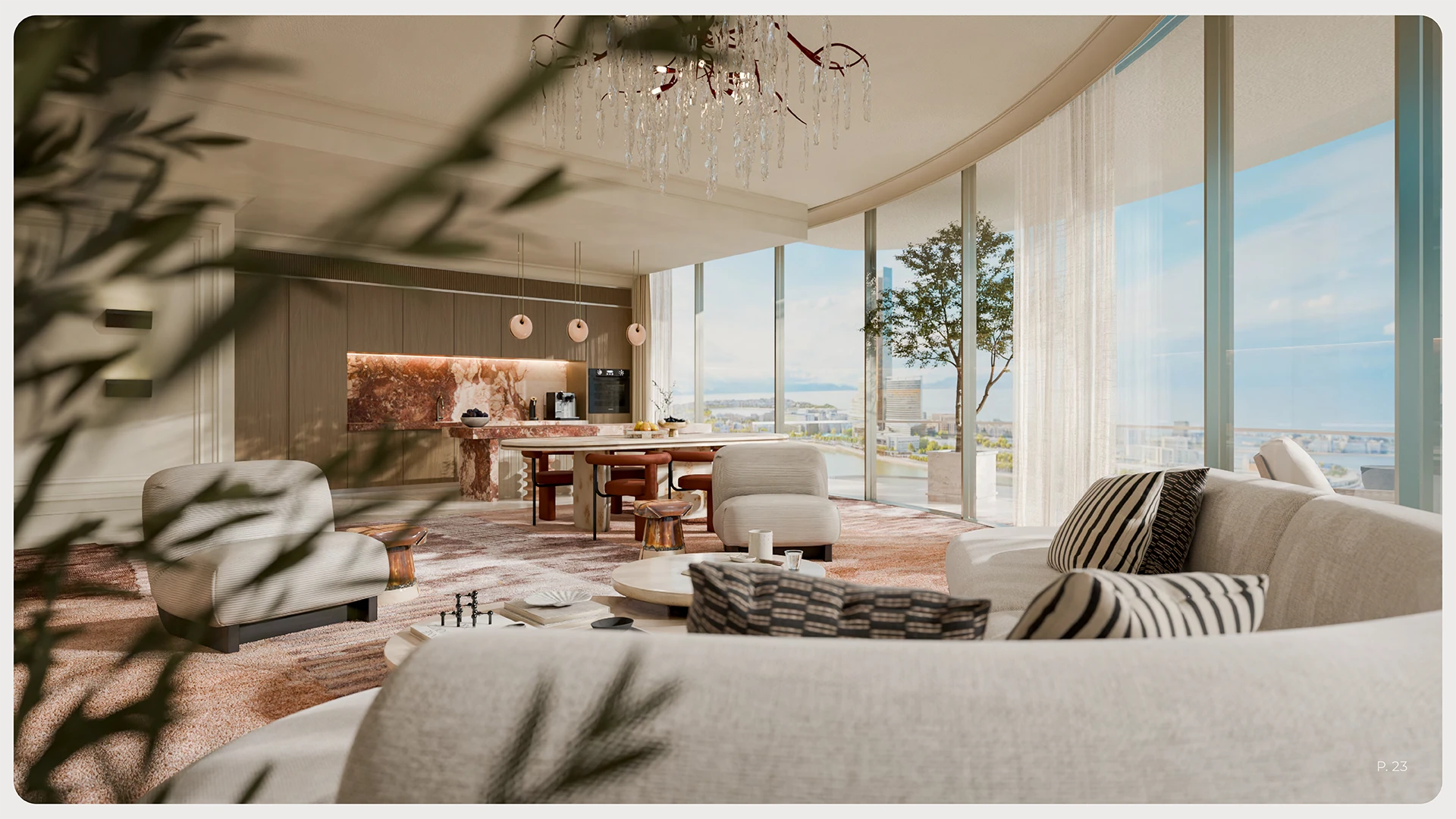 Master bedroom interior at Le Chateau by BEYOND with refined design and balcony access